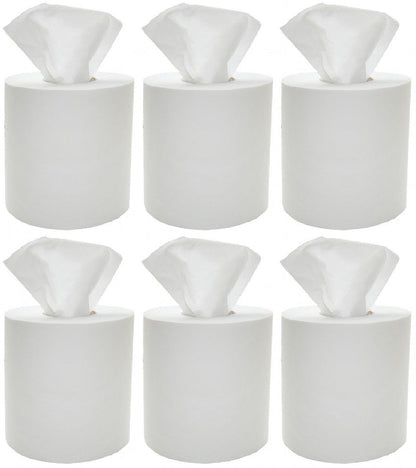 6 x White Centre Feed Roll 140Mt