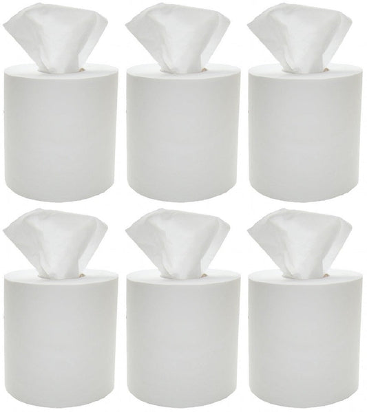 6 x White Centre Feed Roll 140Mt