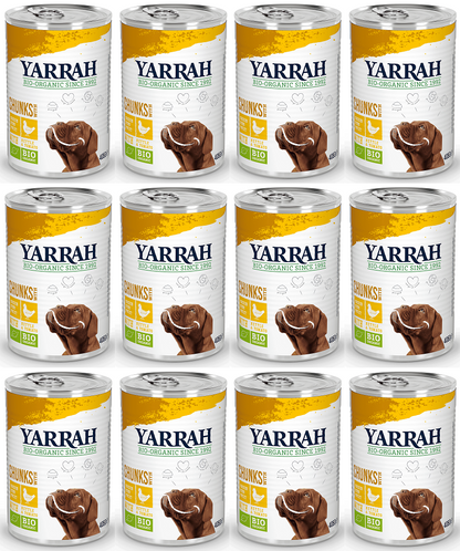 12 x Yarrah Organic dog tin chunks chicken - 405g
