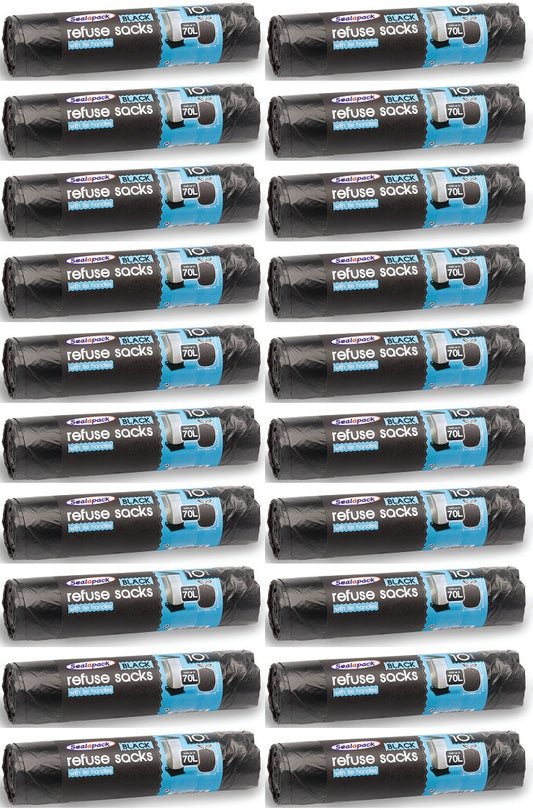 20 x Sealapack Refuse Sack Tie Handle 70 Litre 10 Pack