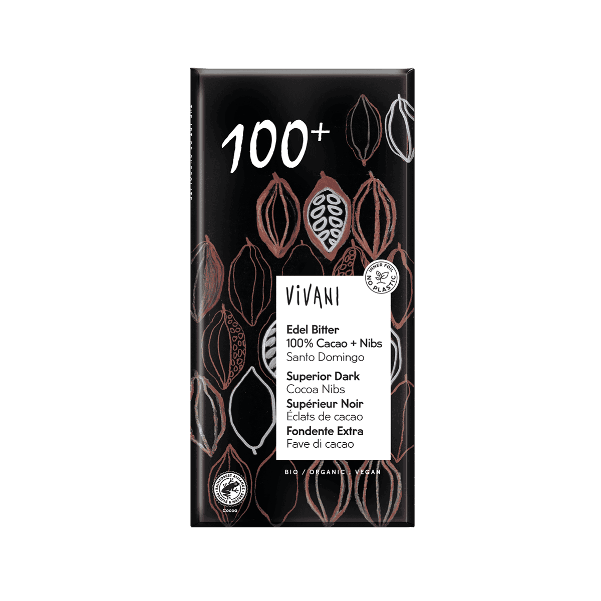 10 x Vivani Superior Dark 100% + cocoa nibs Org - 80g