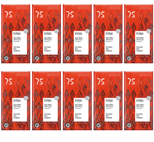 10 x Vivani Fine Dark 75% cocoa + coconut blossom sugar - 80g