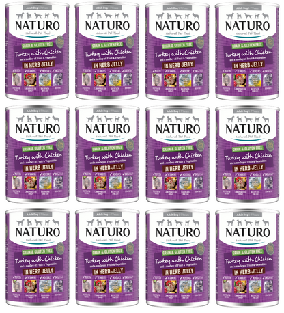 12 X Naturo Turkey With Chicken Cans In Jelly 390G