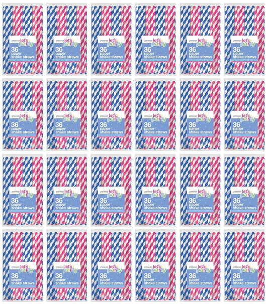 24 X Lets Party Striped Paper Straws 36 PACK