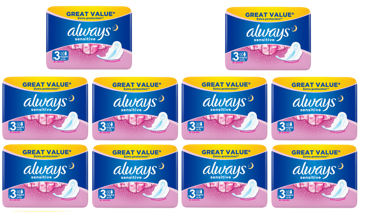 10 x Always Sensitive Night - 10 Pack
