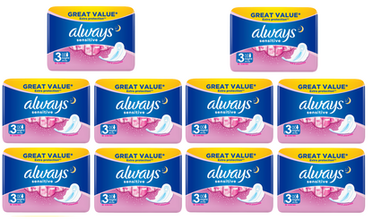10 x Always Sensitive Night - 10 Pack