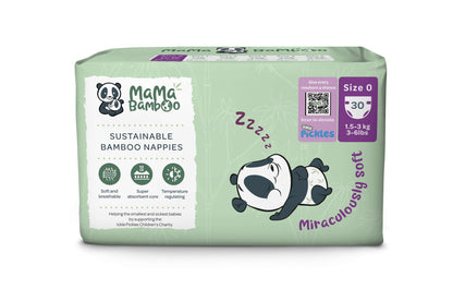 Mama Bamboo Eco Nappies - Size 0 (Tiny Baby) - 30pc