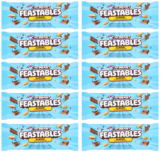 10 x Mr Beast Feastables Almond Chocolate - 60GM