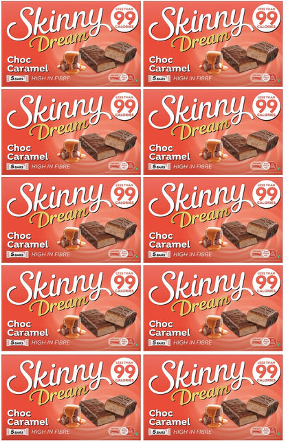 10 x Skinny Dream Chocolate Caramel Bars 5 Pack - 5 X 24G