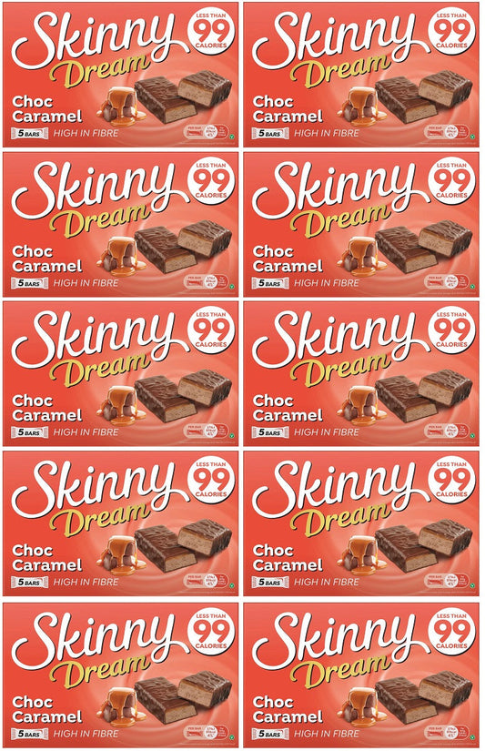 10 x Skinny Dream Chocolate Caramel Bars 5 Pack - 5 X 24G