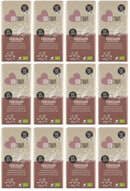 12 x BioToday Chocolate with rice crisps - 100g