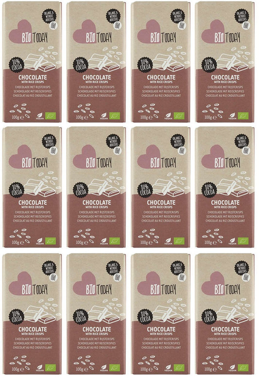 12 x BioToday Chocolate with rice crisps - 100g