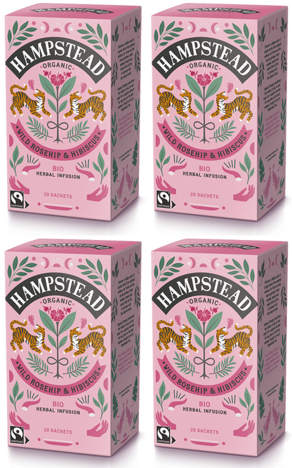 4 x Hampstead Tea Org Wild Rosehip & Hibiscus - 20pc