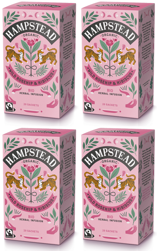 4 x Hampstead Tea Org Wild Rosehip & Hibiscus - 20pc