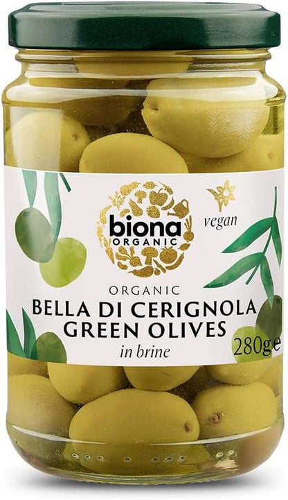 Biona Jumbo Green Bella di Cerignola Olives Org - 280g