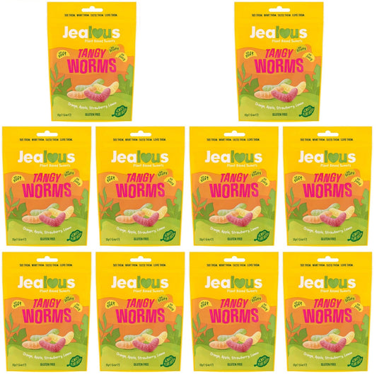 10 x Jealous Sweets Tangy Worms   Share Bag - 125g