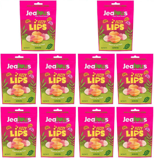10 x Jealous Sweets Fizzy Lips   Share Bag - 125g