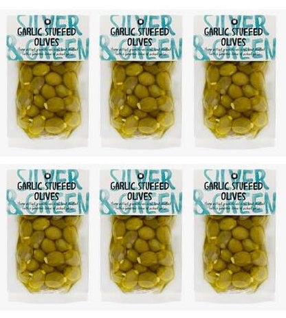 6 x Silver & Green Garlic Stuffed Olives - 220g