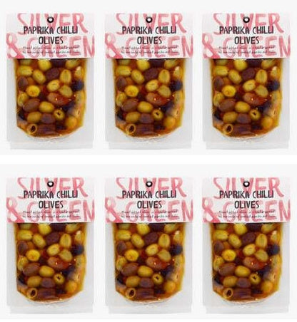 6 x Silver & Green Paprika Chilli Olives - 220g