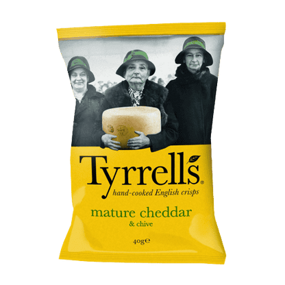 24 x Tyrrells Cheddar Cheese & Chive Potato Crisps - 40g