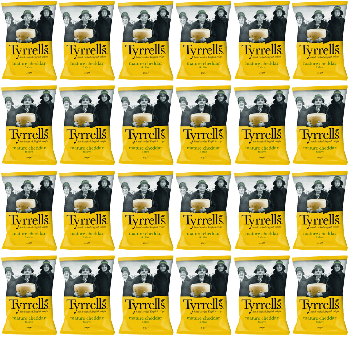 24 x Tyrrells Cheddar Cheese & Chive Potato Crisps - 40g