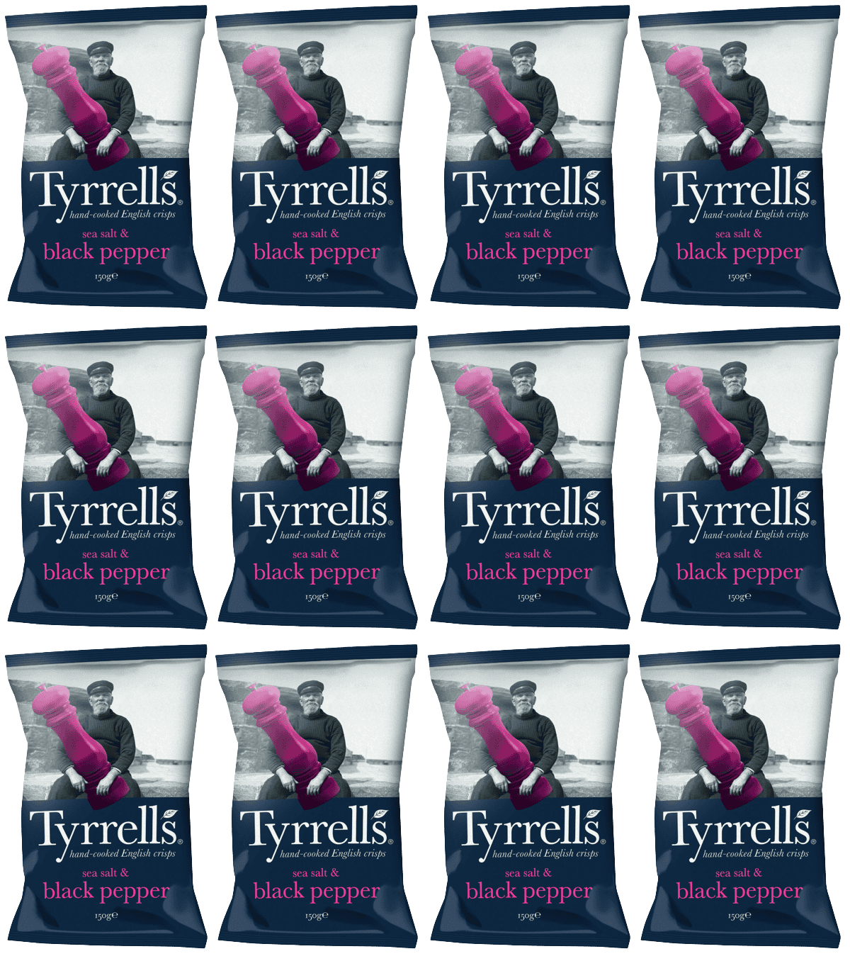 12 x Tyrrells Sea Salt & Black Pepper Potato Crisps - 150g