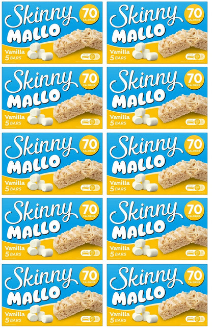 10 x Skinny Mallo Vanilla Snack Bars 5 Pack - 5X18GM