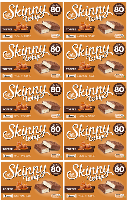 10 x Skinny Whip Toffee & Chocolate Snack Bars 5 Pack 5X25Gm