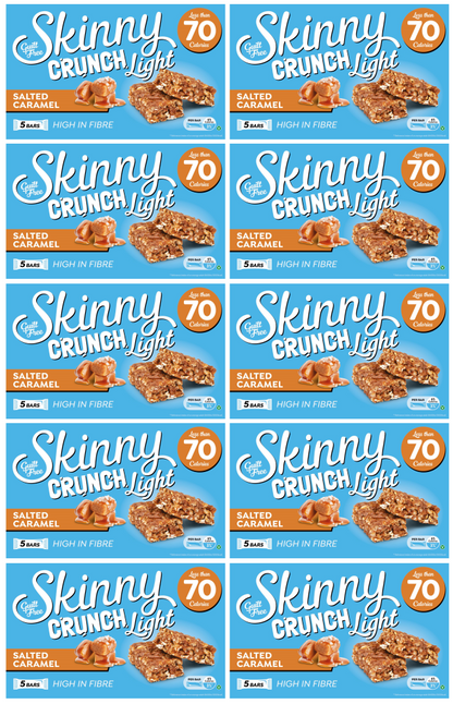 10 x Skinny Crunch Light Salted Caramel Bars 5 Pack - 5 X 19G