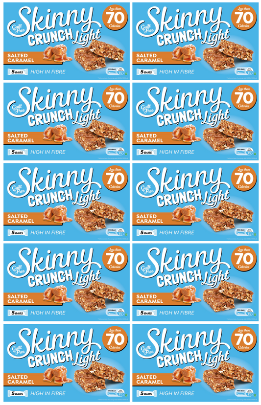 10 x Skinny Crunch Light Salted Caramel Bars 5 Pack - 5 X 19G