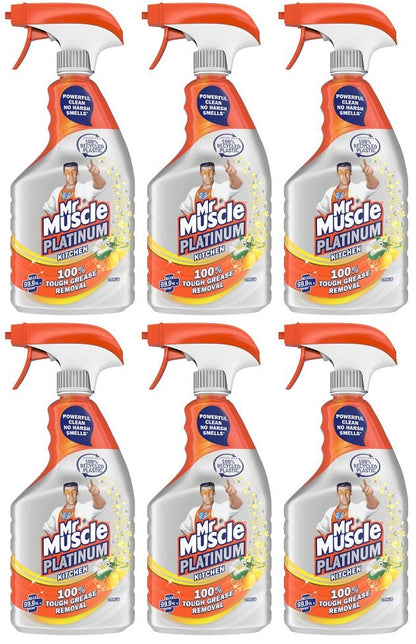 6 x Mr Muscle Platinum Antibacterial Kitchen Spray Citrus 750Ml