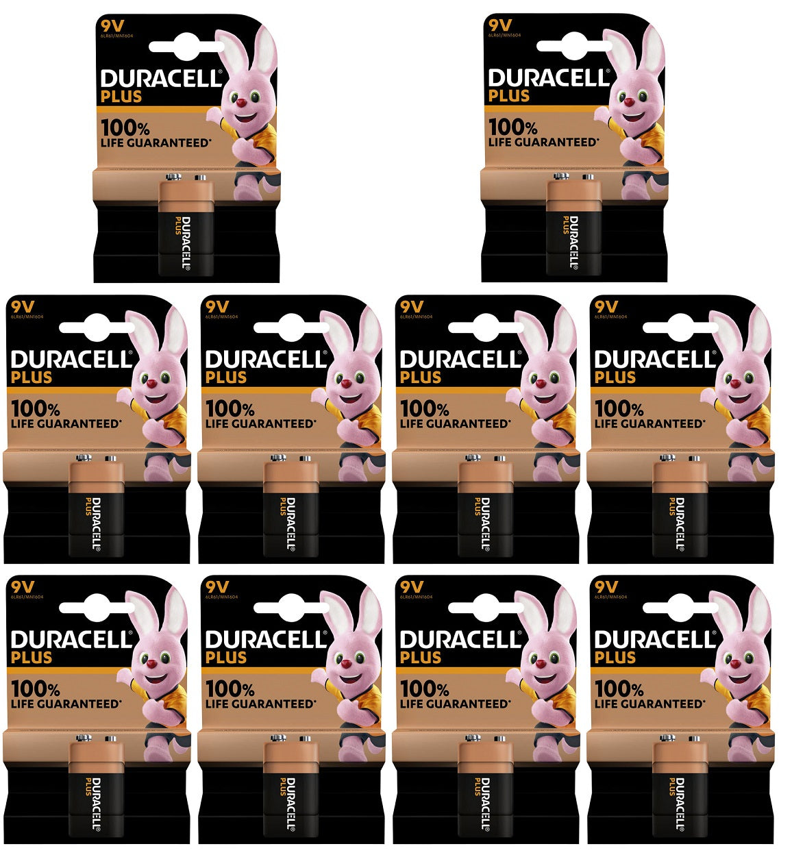 10 x Duracell Plus 9V 1 Pack