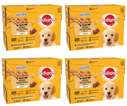 4 x Pedigree Puppy Pouches Mixed Varieties In Jelly 12 X100G