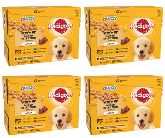 4 x Pedigree Puppy Pouches Mixed Varieties In Jelly 12 X100G