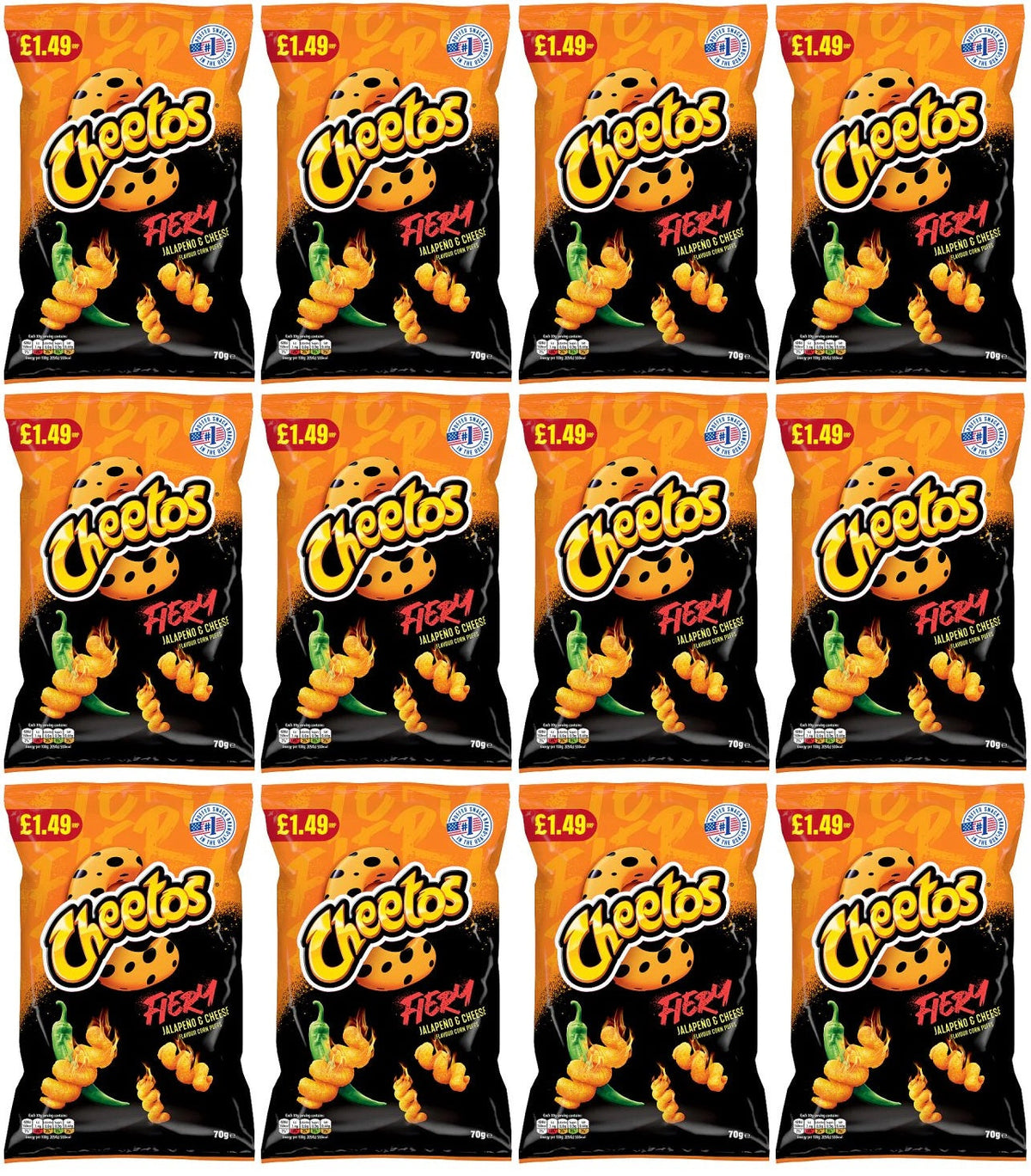 12 x Cheetos Twisted Fiery Jalapeno & Cheese - 70GM