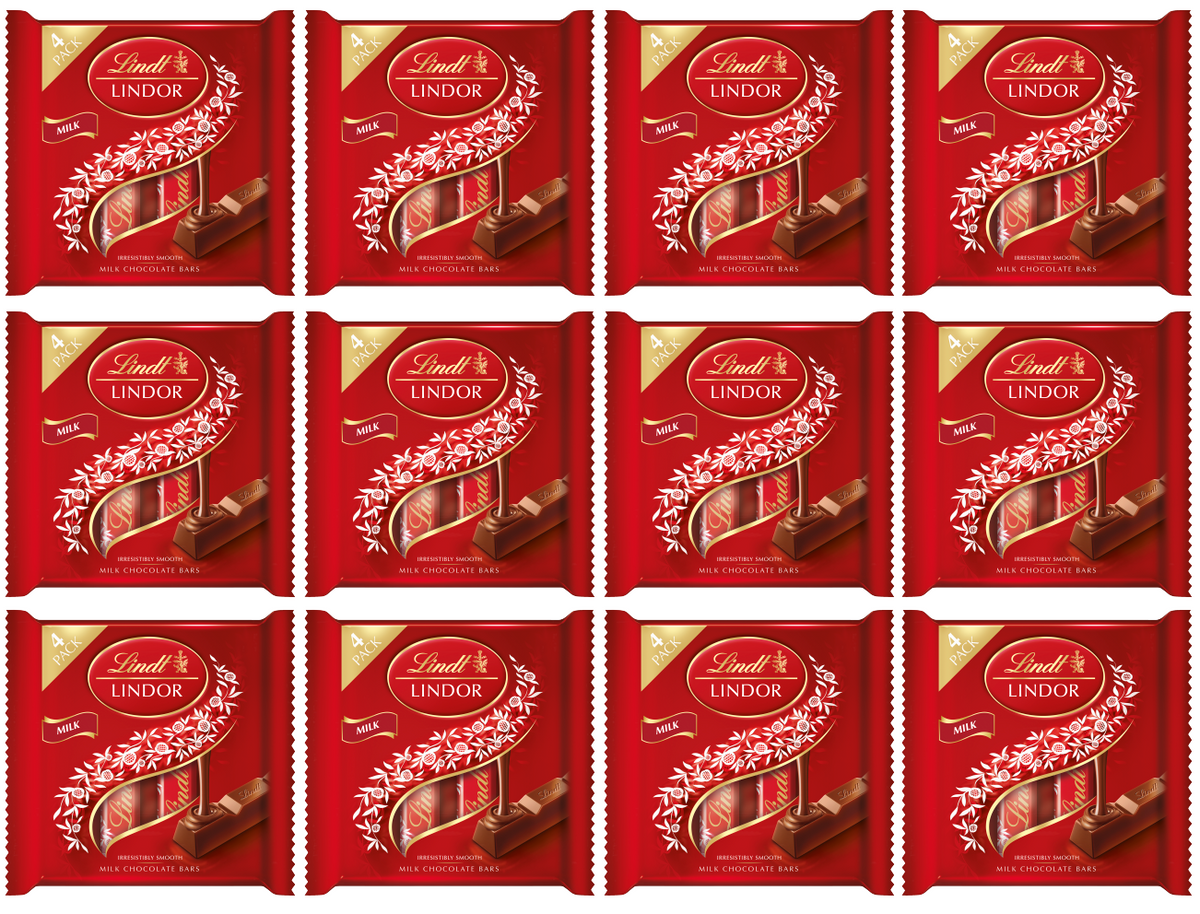 12 x Lindor Milk Treat Bar 4Pk 100Gm