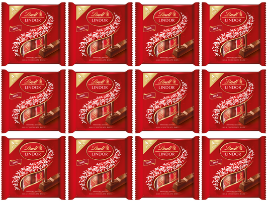 12 x Lindor Milk Treat Bar 4Pk 100Gm
