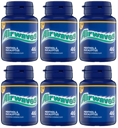 6 x Airwaves Menthol & Eucalyptus Gum Bottle - 46PCE
