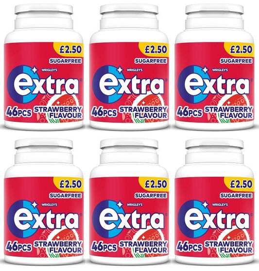 6 x Extra Strawberry Chewing Gum Bottle - 46PCE