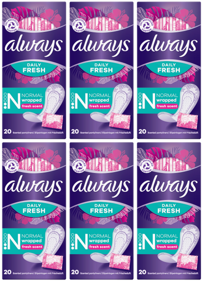 6 x Always Dailies Liners Normal 20 Pack