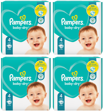 4 x Pampers Baby Dry Size 4 (Maxi) 25 Pack