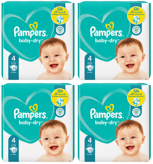 4 x Pampers Baby Dry Size 4 (Maxi) 25 Pack