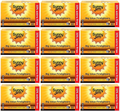12 x Sunny Jim Firelighters 80/60 Pack - 80 PACK