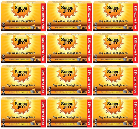 12 x Sunny Jim Firelighters 80/60 Pack - 80 PACK