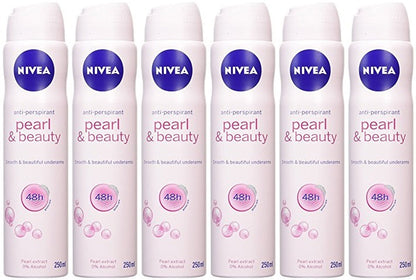 6 x Nivea Pearl & Beauty Anti-Perspirant Deodorant Spray 250Ml