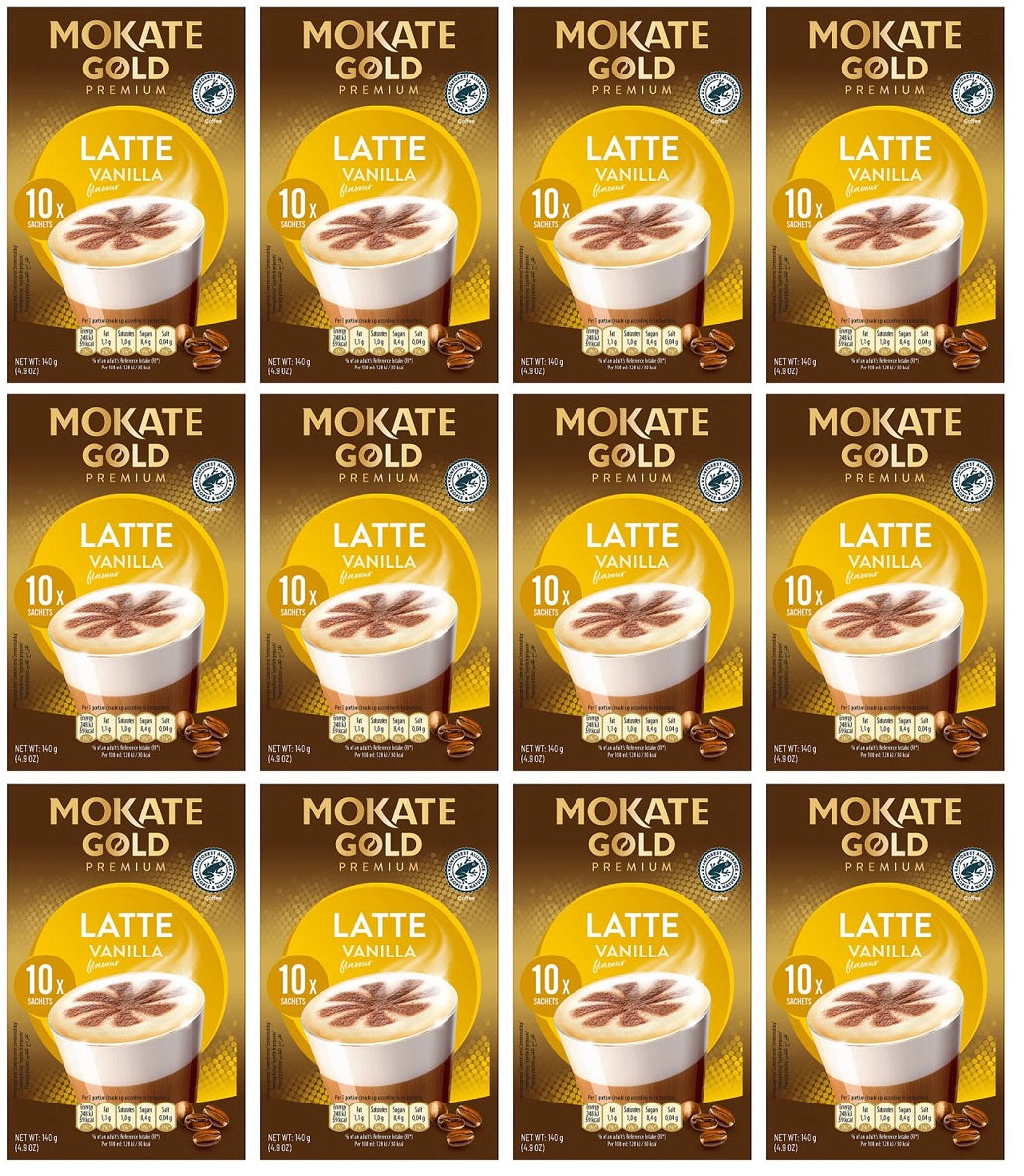 12 x Mokate Gold Premium Latte Vanilla 10 Sachets - 140GM