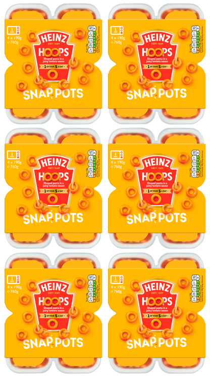 24 x Heinz Snap Pots Spaghetti Hoops 200Gm (6 x 4Pots)