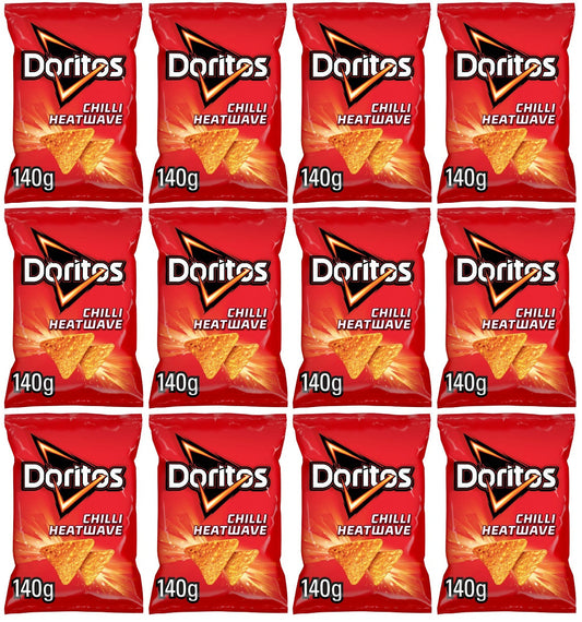 12 x Doritos Chilli Heatwave Tortilla Chips Sharing Bag Crisps 140G