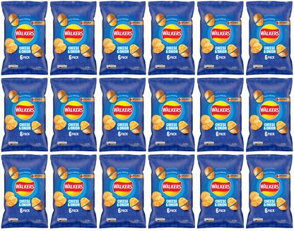 18 x Walkers Cheese & Onion 6Pk 6X25Gm