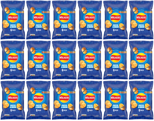 18 x Walkers Cheese & Onion 6Pk 6X25Gm
